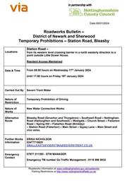 Roadworks Bulletin - Station Rd, Bleasby