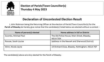 Election of Town/Parish Councillors 4th May 2023